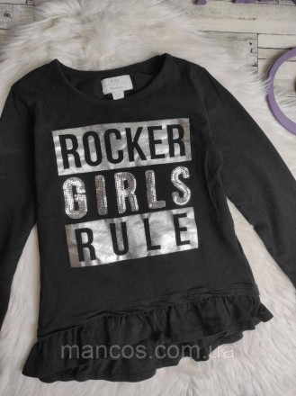 Детский реглан Zara для девочки футболка с длинным рукавом с баской черная с при. . фото 3