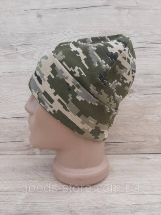 Шапка трикотажная двойная с отворотом - Пиксель - ОПТ. Харьков. фото 1