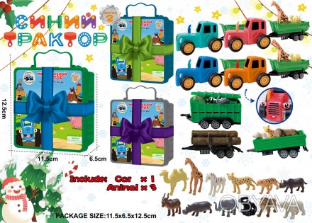 Игровой набор Синий Трактор с прицепом и животным, в подарочном боксе 11,5*6,5*1. . фото 1