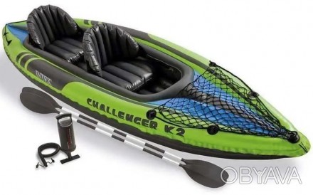 Надувная двухместная, легкая лодка с веслами для спорта и туризма, Challenger K4. . фото 1