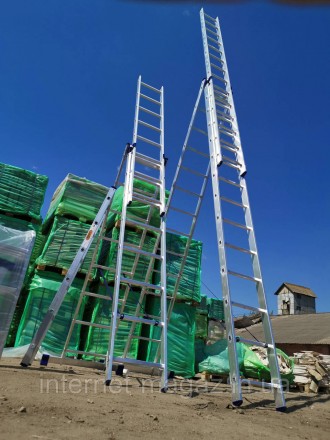 Алюминиевая трехсекционная универсальная лестница может использоваться как раздв. . фото 5