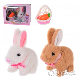 Мягкая интеракт. игрушка 933-13E (24шт/2) кролик, в наборе корзинка, морковка, 2. . фото 1