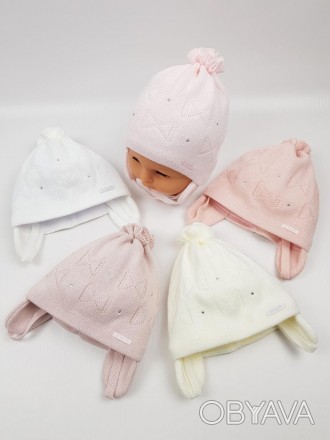 Дитячі польські демісезонні вязані шапки на трикотажній підкладці для дівчат, р.. . фото 1