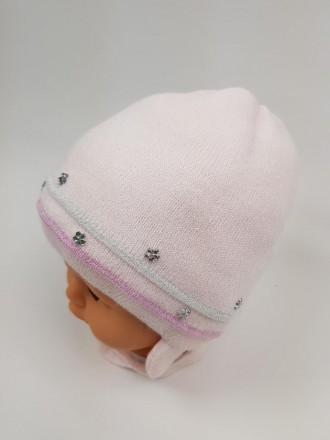 Детские демисезонные вязаные шапки на трикотажной подкладке для девочек оптом, р. . фото 4