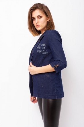 
Джинсовый пиджак Sisline темно-синего цвета с принтом в виде белой надписи. Пид. . фото 4