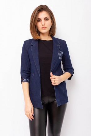 
Джинсовый пиджак Sisline темно-синего цвета с принтом в виде белой надписи. Пид. . фото 2