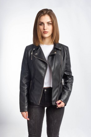 
Крутая куртка косуха Yarina 165 классического черного цвета. Куртка оверсайз, п. . фото 6