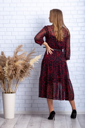 
Стильное платье Piena, производство Турция. Платье черного цвета с красным абст. . фото 4