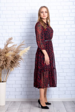 
Стильное платье Piena, производство Турция. Платье черного цвета с красным абст. . фото 3