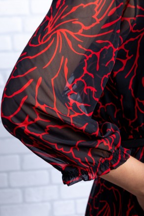 
Стильное платье Piena, производство Турция. Платье черного цвета с красным абст. . фото 5