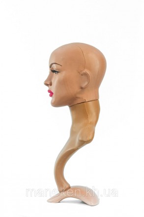 Манекен-бюст з головою, на підставці, з особою , пластиковий тілесного кольору з. . фото 3