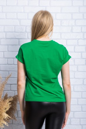 
Однотонная женская футболка зеленого цвета. Футболка прямая, вырез круглый. Тка. . фото 3