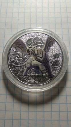 Колекційна посрібнена монета із зображенням тигра. Монета нова. Капсула не відкр. . фото 2