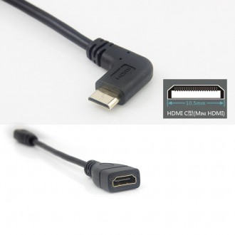 Кутовий кабель Mini HDMI to HDMI Mini HDMI тато HDMI мама лівий кут 90 градусів
. . фото 4