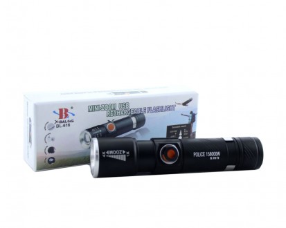  Тактический фонарик на аккумуляторе USB Police BL-616-T6 Police BL-616-T6— свет. . фото 4