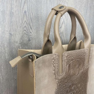 Замшевая женская сумка рептилия на плечо, качественная сумочка с ручками в стиле. . фото 4