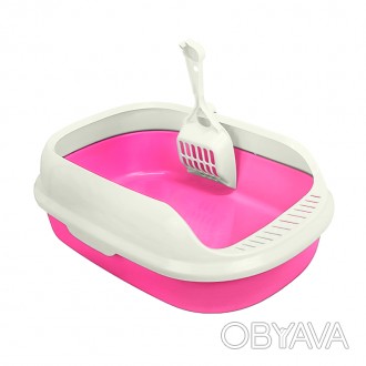 Туалет для кошек с лопаткой Taotaopets 40х29х13.5 см Pink (8920-35967). . фото 1