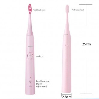 Описание Зубной щетки аккумуляторной VGR V-806 USB, розовой
Зубная щетка аккумул. . фото 3