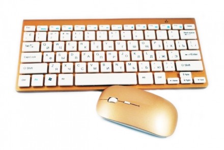  Беспроводная клавиатура золотая, ультратонкая и оптическая мышка – стильный и у. . фото 2