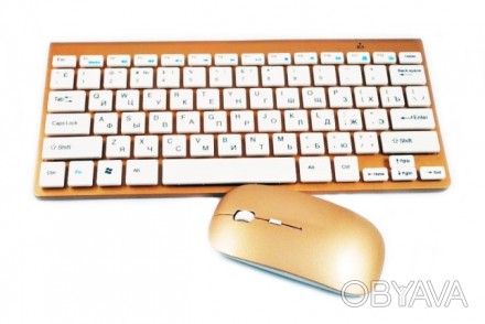  Беспроводная клавиатура золотая, ультратонкая и оптическая мышка – стильный и у. . фото 1
