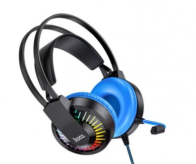 Описание Наушников игровых HOCO W105 Joyful Gaming с микрофоном LED, Черно-голуб. . фото 2
