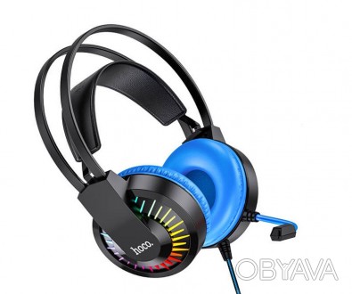 Описание Наушников игровых HOCO W105 Joyful Gaming с микрофоном LED, Черно-голуб. . фото 1
