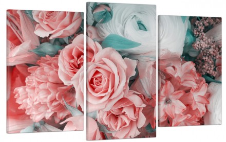 Модульная картина "Нежные розы" из трех частей. 
День Рождения или новосел, Новы. . фото 2