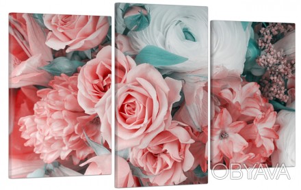 Модульная картина "Нежные розы" из трех частей. 
День Рождения или новосел, Новы. . фото 1