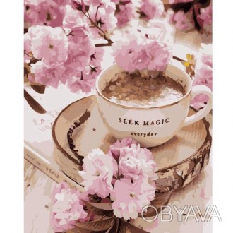 Набор для росписи по номерам VA-2928 "Утренний кофе среди цветов", размером 40х5. . фото 1