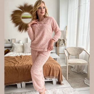 Женская теплая пижама флисовая с рисунками махровая, костюм для дома и сна штаны. . фото 2
