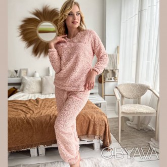 Женская теплая пижама флисовая с рисунками махровая, костюм для дома и сна штаны. . фото 1