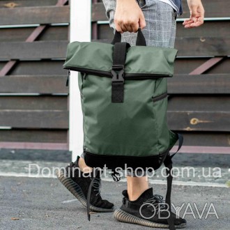 Вместительный городской рюкзак Roll Top Proof зеленый на 20-24 литров с отделени. . фото 1