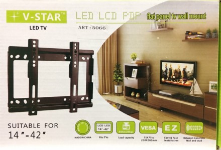 Кріплення для телевізора настінне V-STAR 5066 Flat panel TV wall mount 14"- 42" . . фото 4