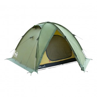 Палатка 3 местная Tramp ROCK 3 (V2) зеленая экспедиционная с внешними дугамиТри . . фото 2