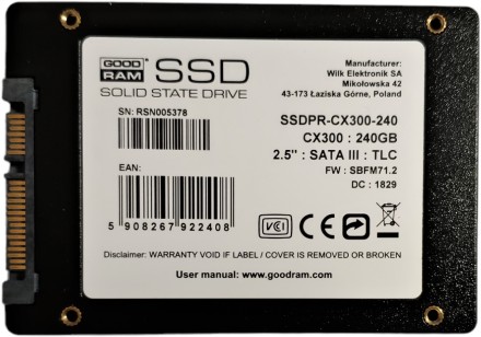 
Твердотельный накопитель SSD 240GB SATA III TLC 2.5" GOODRAM CX300 SSDPR-CX300-. . фото 14