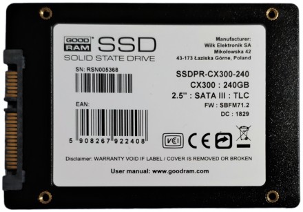 
Твердотельный накопитель SSD 240GB SATA III TLC 2.5" GOODRAM CX300 SSDPR-CX300-. . фото 4