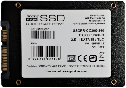 
Твердотельный накопитель SSD 240GB SATA III TLC 2.5" GOODRAM CX300 SSDPR-CX300-. . фото 19