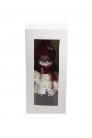 Текстильна лялька ручної роботи в білій шубці Textile dolls червоно-білий  . . фото 5