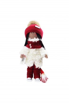 Текстильна лялька ручної роботи в білій шубці Textile dolls червоно-білий  . . фото 2