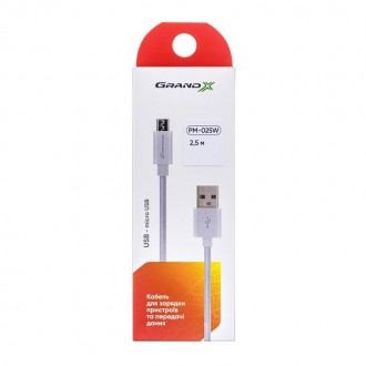 Кабель Grand-X USB-microUSB, Cu, 2.5м White box 
 
Отправка данного товара произ. . фото 4