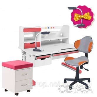 Растущий комплект парта FunDesk Sentire Pink + кресло FunDesk LST3 Orange-Grey +. . фото 1