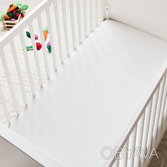 Біла простирадло на резинці в дитяче ліжечко 70x140 x12 см (Бязь). Склад тканини. . фото 1