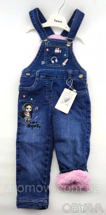 Детский джинсовый комбинезон Турция 1, 2 года утеплённые для девочки синий (ШДД4