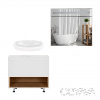 Комплект меблів для ванної Qtap Robin тумба + раковина + дзеркальна шафа QT044RO. . фото 1