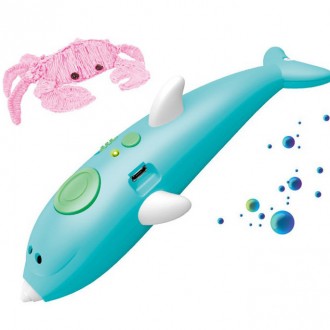 Аккумуляторная 3D ручка 9903 дельфин детская с трафаретами для рисования 8 цвето. . фото 7
