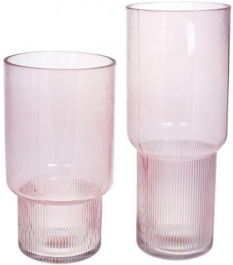 Стеклянная ваза для цветов, настольная.
 Размер: 32х13см.
 Нежно-розовое стекло.. . фото 3