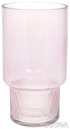 Стеклянная ваза для цветов, настольная.
 Размер: 25.5х14см.
 Нежно-розовое стекл. . фото 1