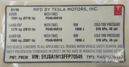 Этикетка (лейба, наклейка) основная с производственной информацией Tesla model S. . фото 1