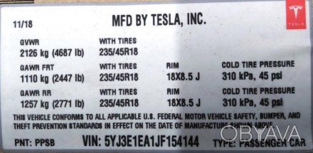 Этикетка (лейба, наклейка) основная c производственной информацией Tesla model 3. . фото 1