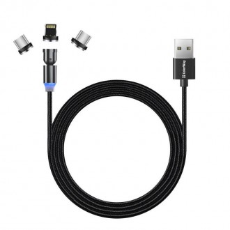 Кабель ColorWay USB-Lightning + microUSB + USB-C Magnetic Rotation 540°, 2.4А, 1. . фото 4